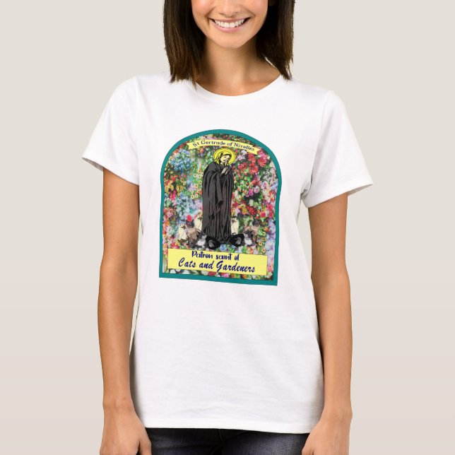 St Gertrude of Nivelles patron saint of cats T-Shirt (Front)