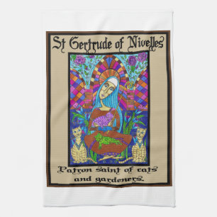 St Gertrude of Nivelles Tea Towel