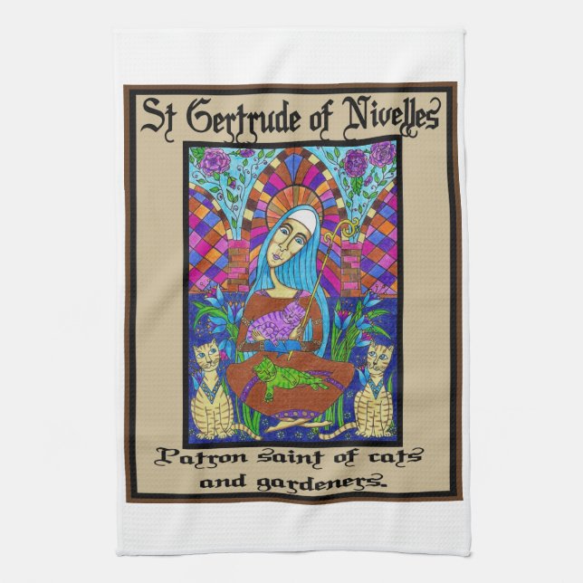 St Gertrude of Nivelles Tea Towel (Vertical)