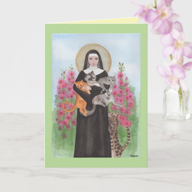 St. Gertrude Patron of Cats Greeting Birthday Card (Orchid)