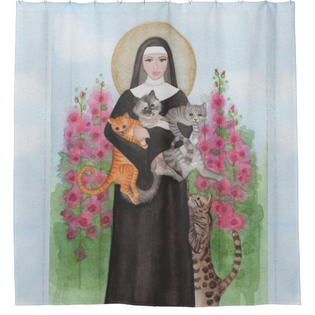 St. Gertrude The Original Crazy Cat Lady Folk Art Shower Curtain (Front)