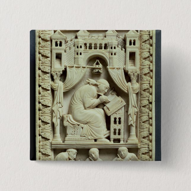 St. Gregory writing with scribes below 15 Cm Square Badge (Front)