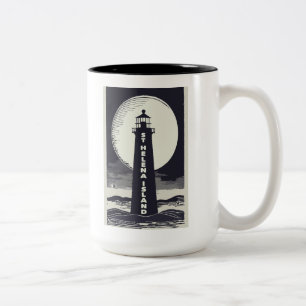 St. Helena Island Michigan Lighthouse Moon Two-Tone Coffee Mug