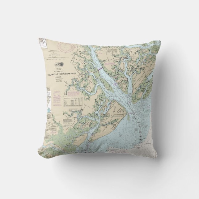 St Helena Sound to Savannah River Nautical Chart Cushion (Front)
