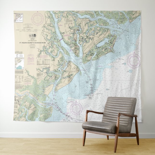 St Helena Sound to Savannah River Nautical Chart Tapestry (In Situ (Horizontal))