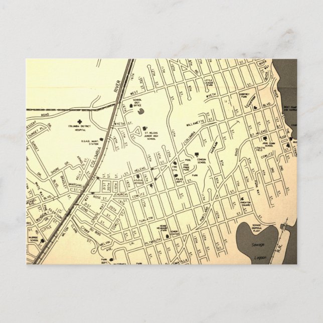 St Helens, OR Vintage Map Postcard (Front)