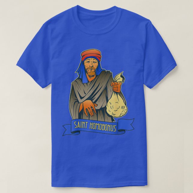 St Homobonus Patron Saint of Business People Tailo T-Shirt (Design Front)