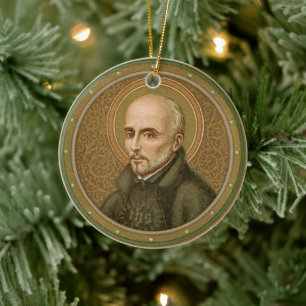 St. Ignatius Loyola (BK 050; Abbrev. Latin Motto) Ceramic Tree Decoration