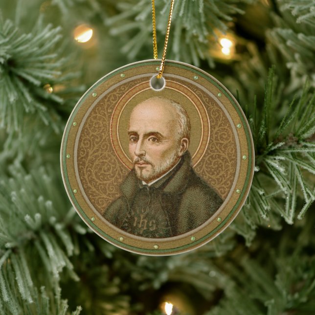 St. Ignatius Loyola (BK 050; Abbrev. Latin Motto) Ceramic Tree Decoration (Tree)