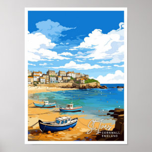 St Ives Cornwall England Travel illustration Poster