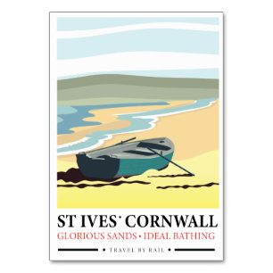 St Ives Cornwall nautical travel poster. Postcard Table Number