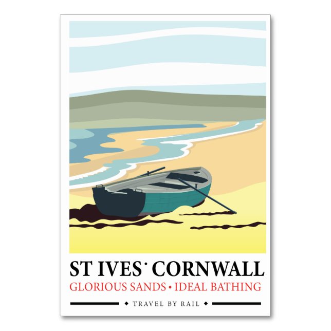 St Ives Cornwall nautical travel poster. Postcard Table Number (Front)