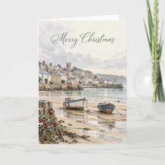 St Ives Harbour Christmas Watercolour Holiday Card