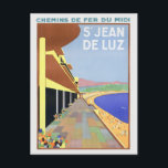 St.Jean de Luz Vintage Poster 1928 Postcard<br><div class="desc">Vintage railroad travel poster from St.Jean de Luz in France. Published in 1928. Please note that our posters are high quality reproductions based on professional, very high resolution scans off the originals. Our manual retouching process does not involve the use of filters that remove any original details or texture that...</div>