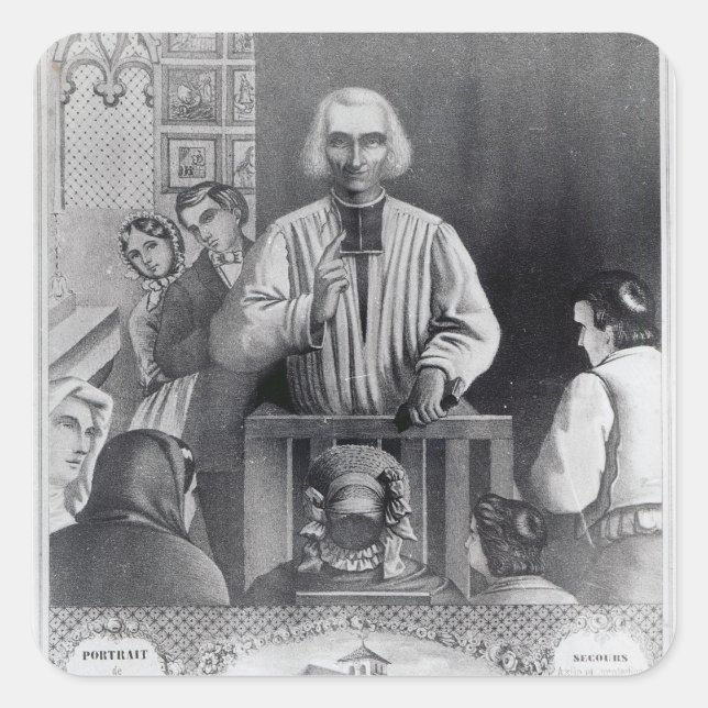 St. Jean-Marie Vianney  preaching, 19th century Square Sticker (Front)