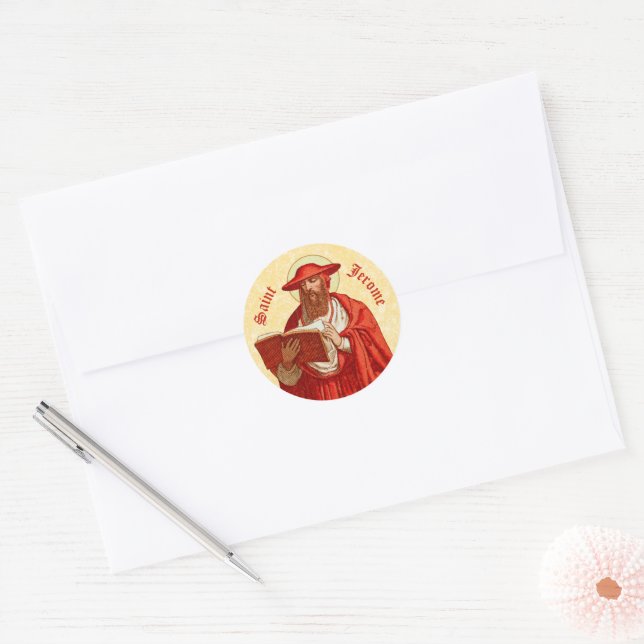 St. Jerome as Cardinal with Book (P 004) Classic Round Sticker (Envelope)