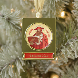 St. Jerome as Cardinal with Book (P 004) Gold Plated Banner Ornament