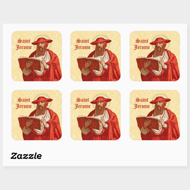 St. Jerome as Cardinal with Book (P 004) Square Sticker (Sheet)