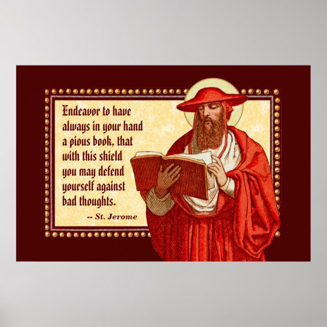 St. Jerome as Cardinal with Pious Book Quote Poster (Front)
