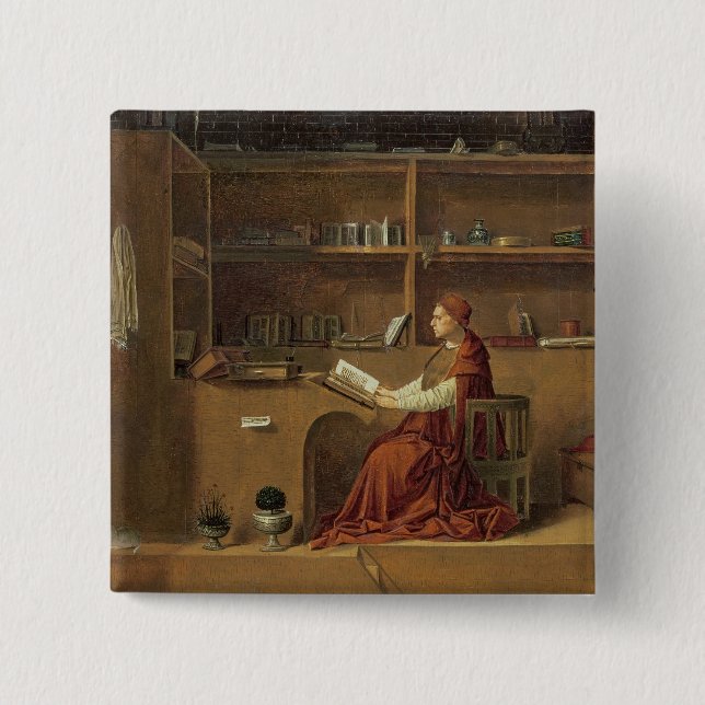St. Jerome in his study, c.1475 2 15 Cm Square Badge (Front)