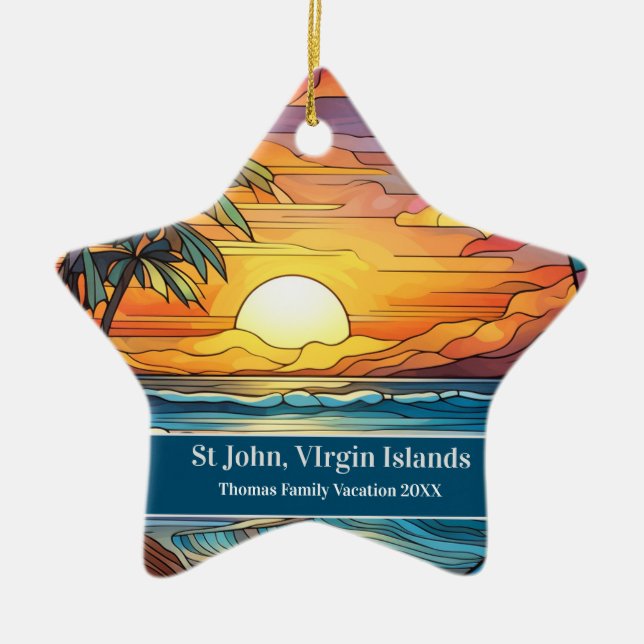 St John Beach Vacation Ceramic Tree Decoration (Front)