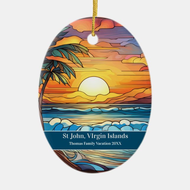 St John Beach Vacation Ceramic Tree Decoration (Front)