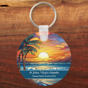 St John Beach Vacation Key Ring