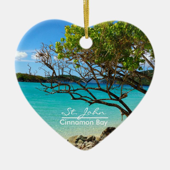 St. John Cinnamon Bay Ceramic Heart Ornament (Front)