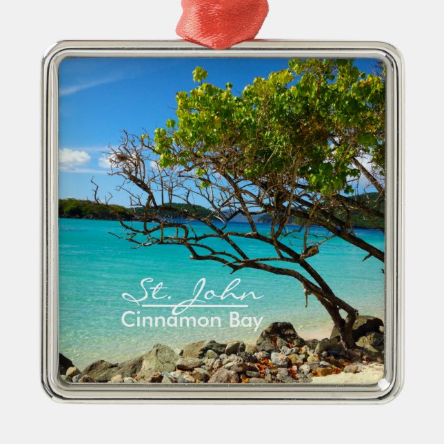 St. John Cinnamon Bay Silver Frame Ornament (Front)