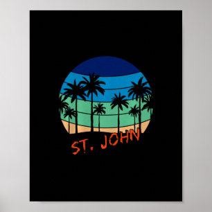 St. John Retro Vintage Sunset Beach Design Premium Poster