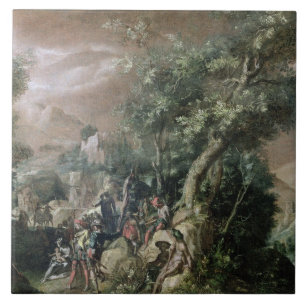 St. John the Baptist Preaching (oil on canvas) Tile
