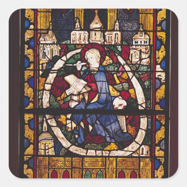 St. John the Evangelist writing the Apocalypse Square Sticker (Front)