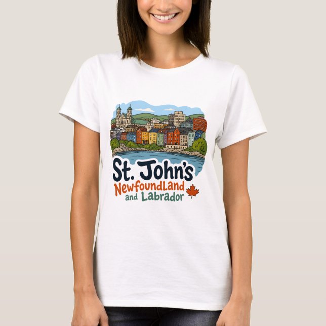 St John's Newfoundland Cute Skyline T-Shirt (Front)