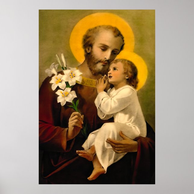 St Joseph and Child Jesus Catholic Saint Print (Front)