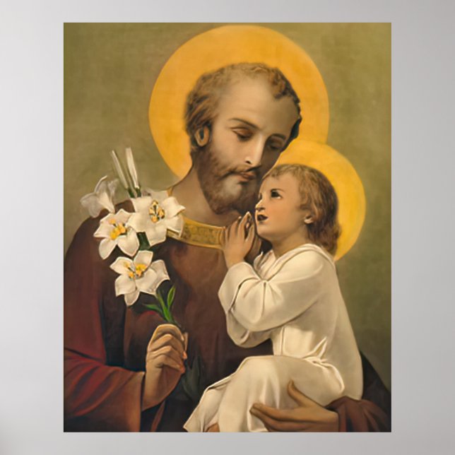 St Joseph and Child Jesus Catholic Saint Print (Front)