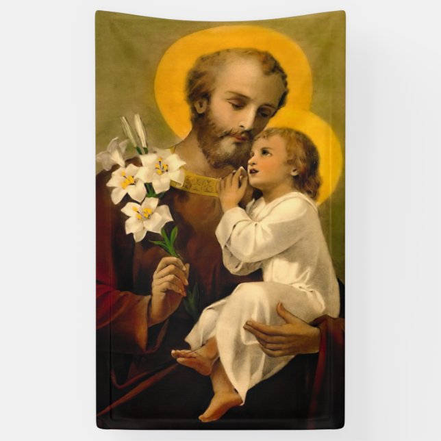 St Joseph and Child Jesus Catholic Saint Print Banner (Vertical)