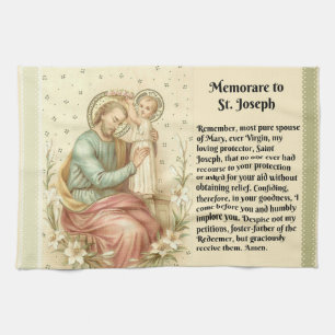 St. Joseph and Jesus Memorare Catholic Prayer Tea Towel