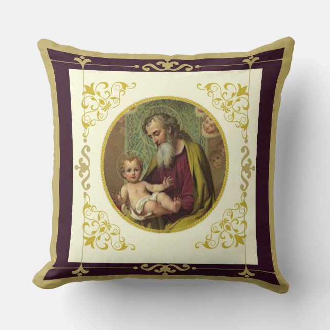 St. Joseph and the Child Jesus Catholic Cushion (Front)