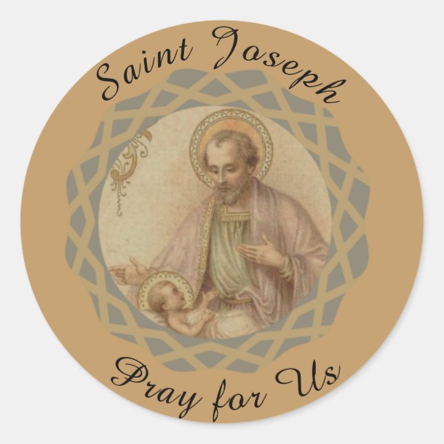 St. Joseph, Baby Jesus in a Manger Classic Round Sticker (Front)