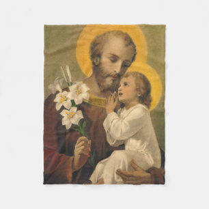 St. Joseph Baby Jesus  Lily Fleece Blanket