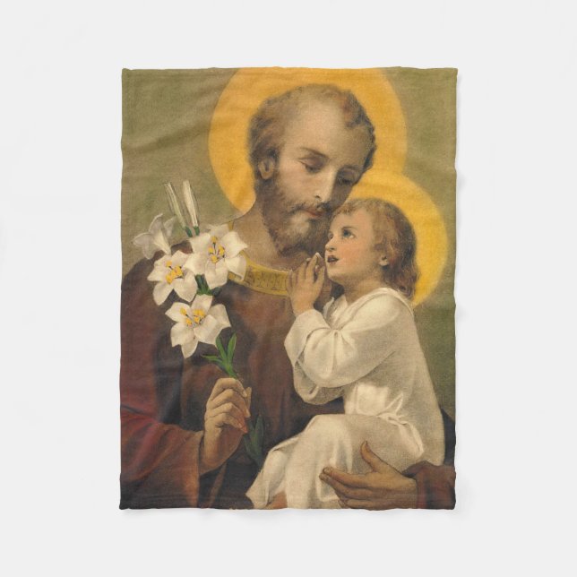 St. Joseph Baby Jesus  Lily Fleece Blanket (Front)