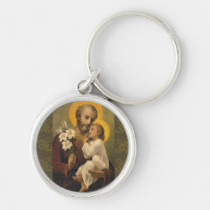St. Joseph Baby Jesus Lily Key Ring