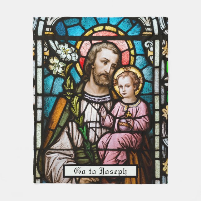 St. Joseph Baby Jesus Religious Catholic Prayer Fleece Blanket (Front)