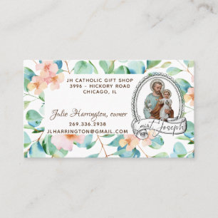 St. Joseph Catholic  Eucalyptus Religious Floral Business Card