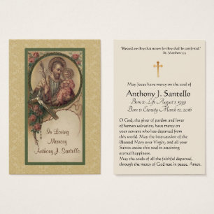 St. Joseph Catholic Funeral Memorial Holy Card -
