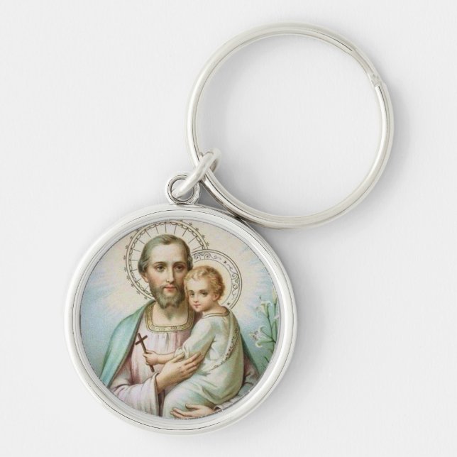 St. Joseph & Child Jesus Lily Cross Key Ring (Front)