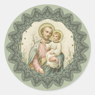 St. Joseph, Child Jesus, Lily Staff Classic Round Sticker