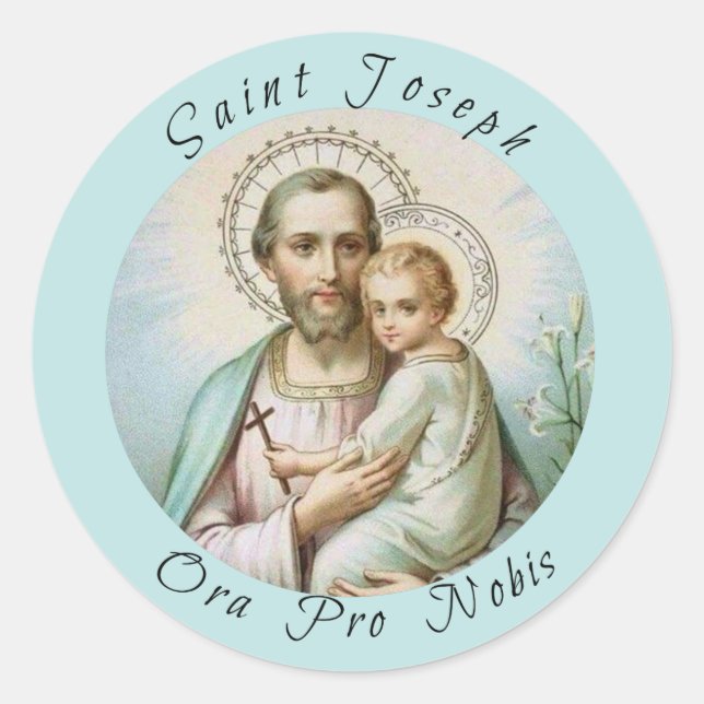 St. Joseph, Child Jesus, Lily Staff, Cross Classic Round Sticker (Front)