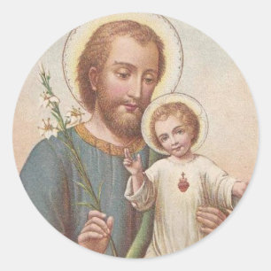 St. Joseph, Child Jesus, Lily Vintage Classic Round Sticker