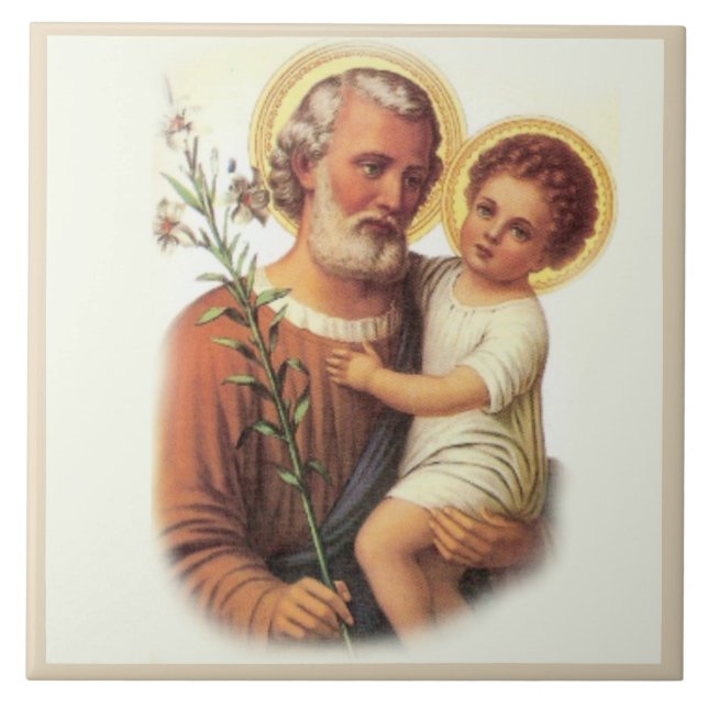 St. Joseph Child Jesus Traditional Lilies Tile (Front)